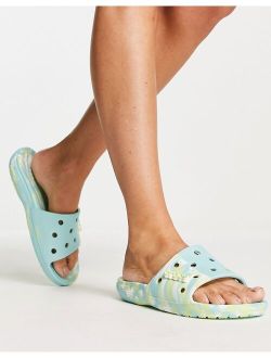classic slide flat sandals in celery marble