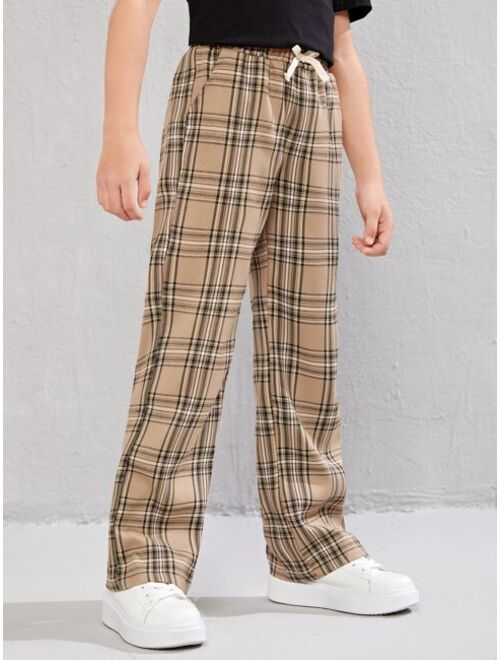 SHEIN Boys Plaid Knot Waist Pants