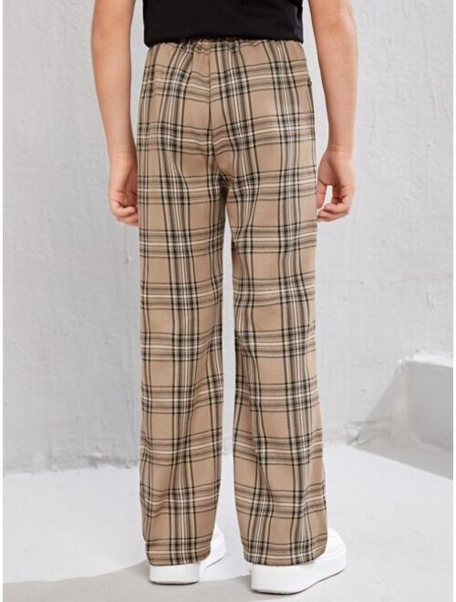 SHEIN Boys Plaid Knot Waist Pants