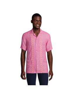 lands end Men's Lands' End Linen Notch Collar Short Sleeve Camp Shirt