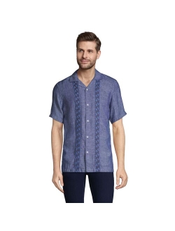 lands end Men's Lands' End Linen Notch Collar Short Sleeve Camp Shirt