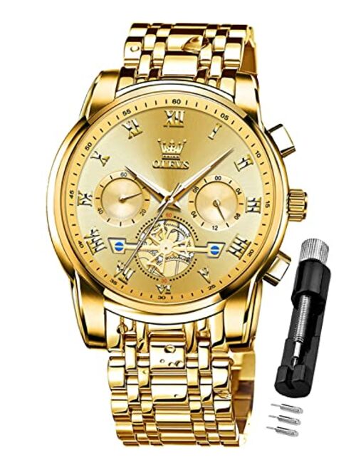 OLEVS Mens Watches Chronograph Business Dress Quartz Stainless Steel Waterproof Luminous Date Wrist Watch