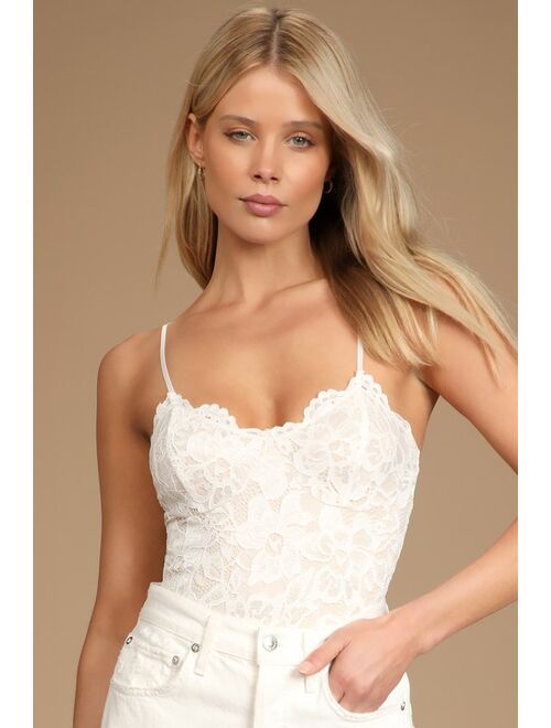 Lulus Midnight Romance Ivory Lace Bodysuit