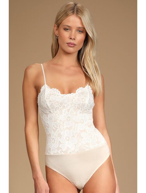 Lulus Midnight Romance Ivory Lace Bodysuit