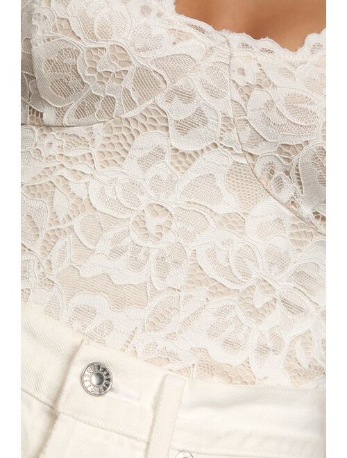 Lulus Midnight Romance Ivory Lace Bodysuit