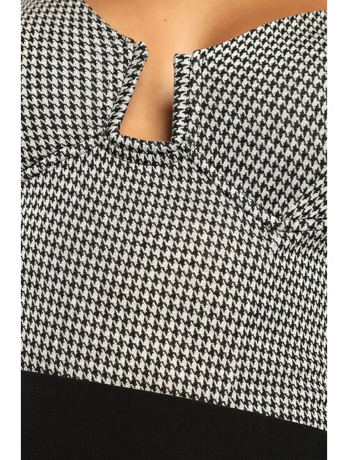 Lulus Classic Crush Black and White Houndstooth Print Notched Bodysuit