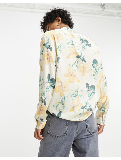 ASOS DESIGN relaxed revere satin shirt in white floral print