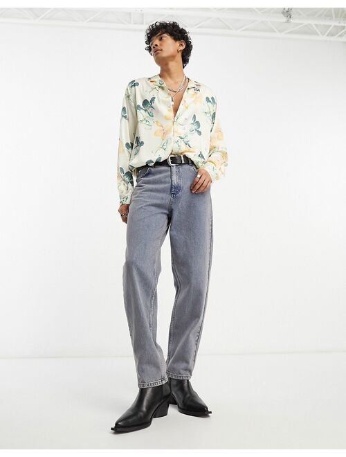 ASOS DESIGN relaxed revere satin shirt in white floral print