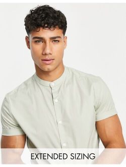 skinny shirt with grandad collar in sage green