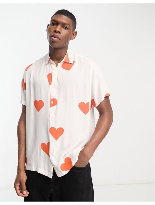 ASOS DESIGN relaxed shirt with red heart print