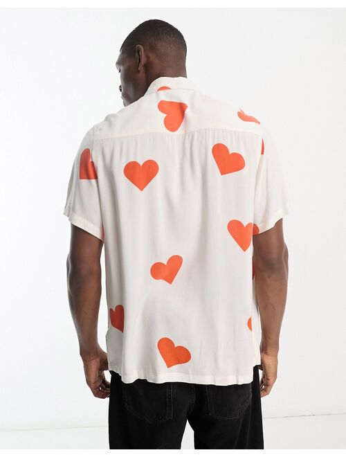 ASOS DESIGN relaxed shirt with red heart print