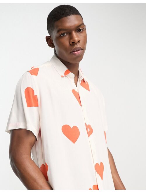 ASOS DESIGN relaxed shirt with red heart print