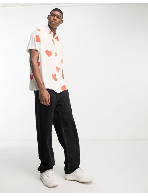 ASOS DESIGN relaxed shirt with red heart print