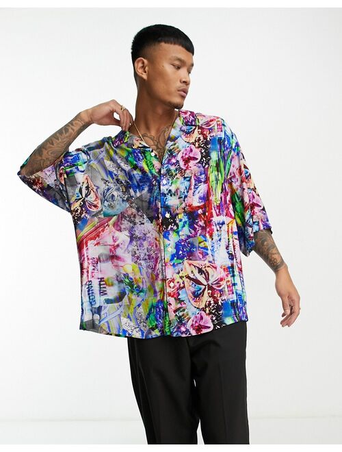 ASOS DESIGN dropped shoulder oversized revere shirt in bright retro print