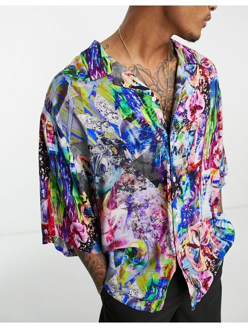 ASOS DESIGN dropped shoulder oversized revere shirt in bright retro print