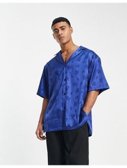bowling shirt in cobalt blue jacquard