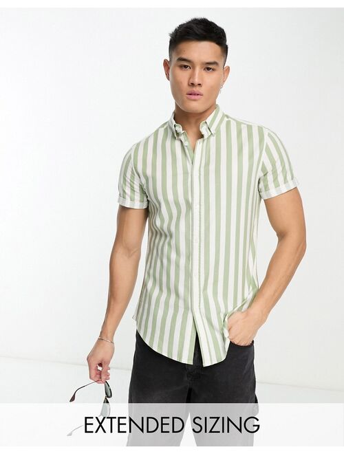 ASOS DESIGN stretch slim oxford stripe shirt in sage green