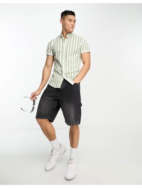 ASOS DESIGN stretch slim oxford stripe shirt in sage green