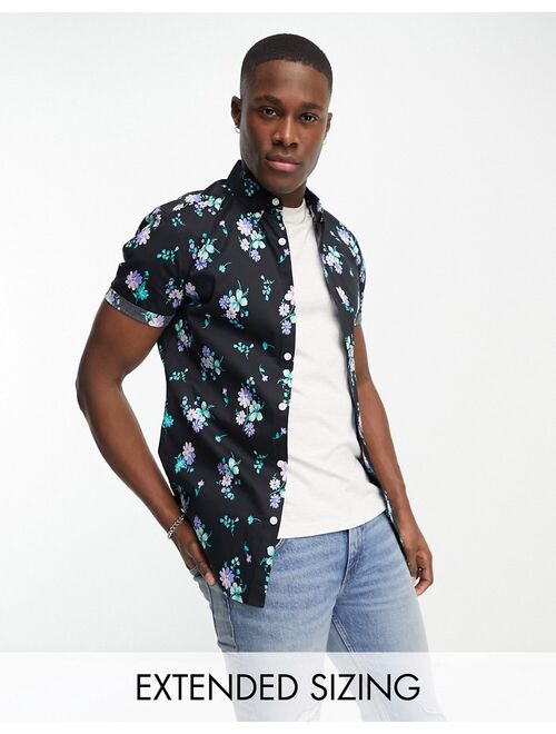 ASOS DESIGN stretch skinny shirt in black and blue floral print