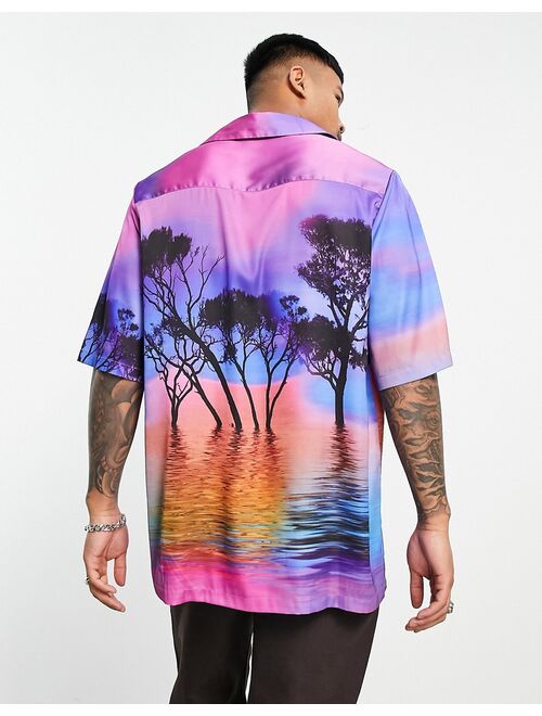 ASOS DESIGN relaxed revere satin shirt in scenic print