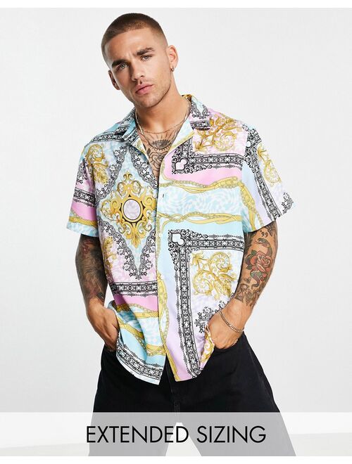 ASOS DESIGN relaxed camp collar shirt in pastel baroque print