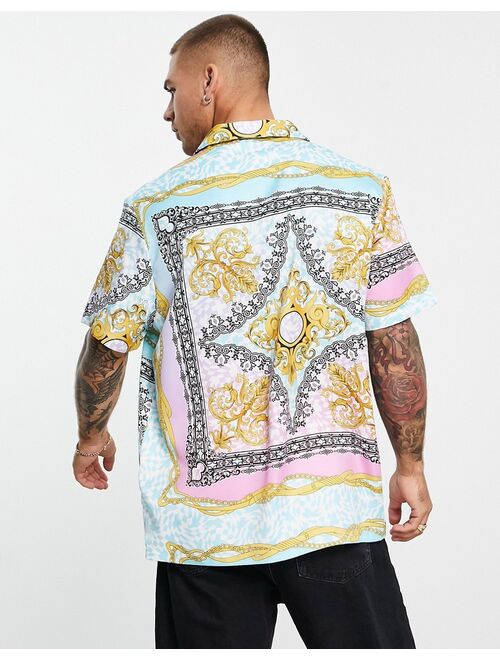 ASOS DESIGN relaxed camp collar shirt in pastel baroque print