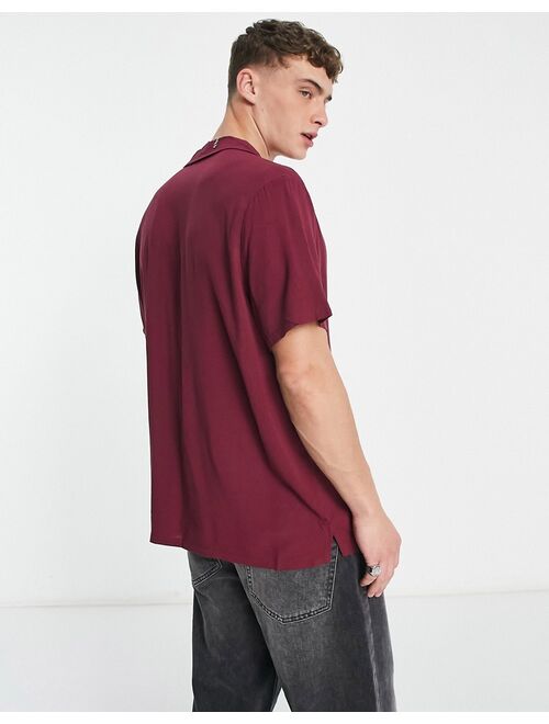 ASOS DESIGN relaxed deep camp collar viscose shirt in berry