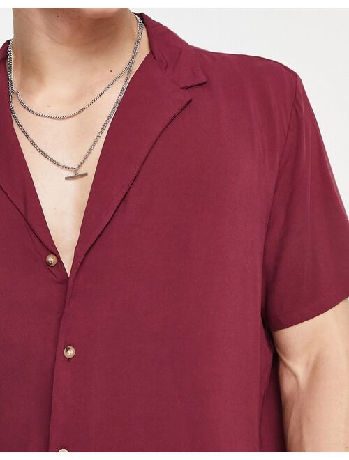 ASOS DESIGN relaxed deep camp collar viscose shirt in berry