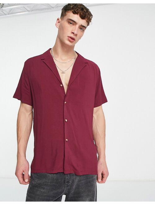 ASOS DESIGN relaxed deep camp collar viscose shirt in berry