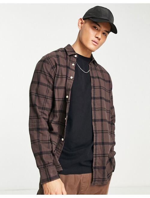 ADPT oversized flannel check shirt in brown