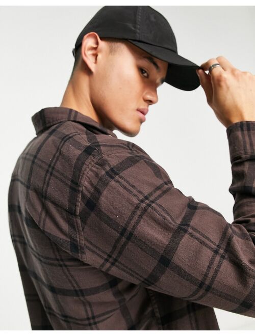 ADPT oversized flannel check shirt in brown