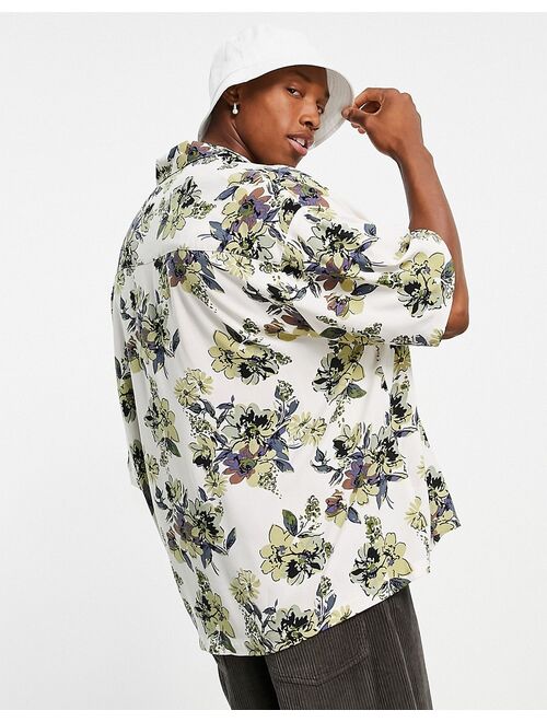 ASOS DESIGN boxy oversized shirt in neutral floral print