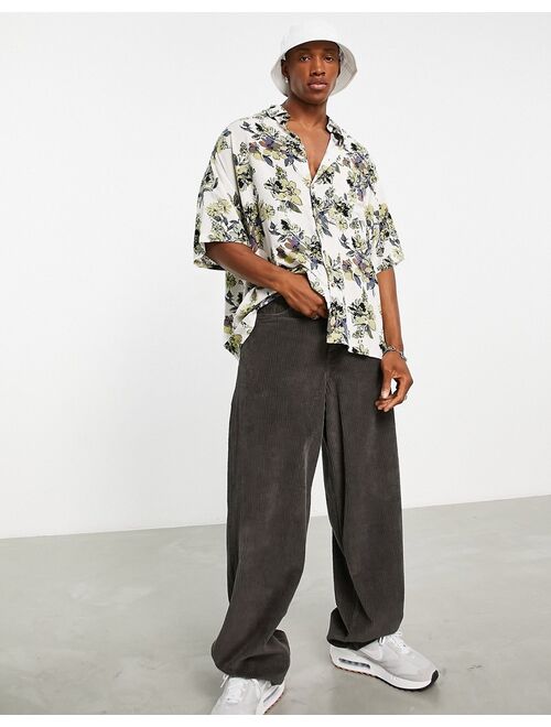 ASOS DESIGN boxy oversized shirt in neutral floral print