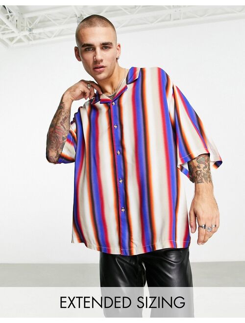 ASOS DESIGN dropped shoulder oversized camp collar shirt in blur stripe