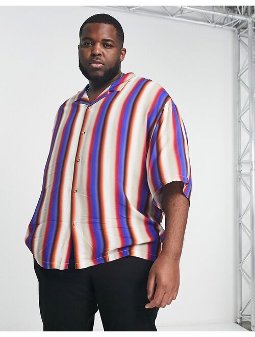 ASOS DESIGN dropped shoulder oversized camp collar shirt in blur stripe