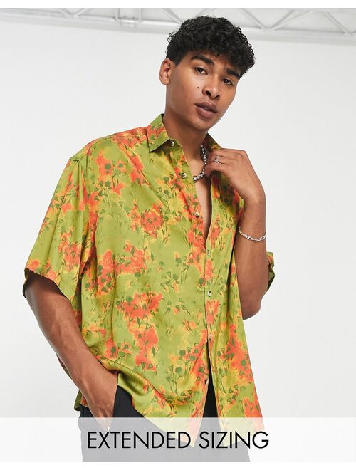 ASOS DESIGN boxy oversized satin shirt in blossom floral print