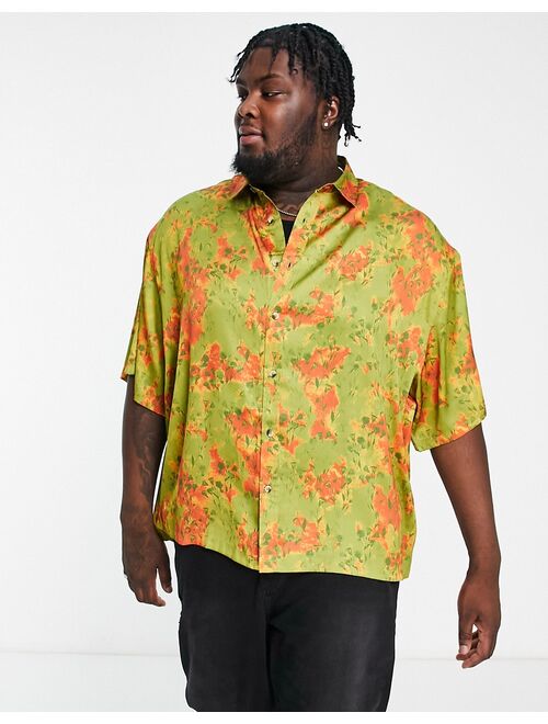 ASOS DESIGN boxy oversized satin shirt in blossom floral print