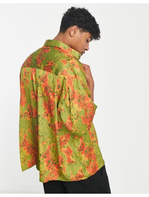 ASOS DESIGN boxy oversized satin shirt in blossom floral print