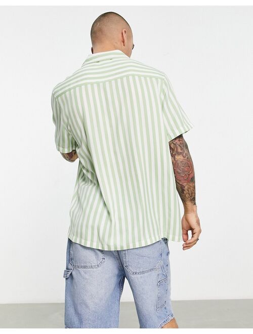 ASOS DESIGN revere stripe shirt in green