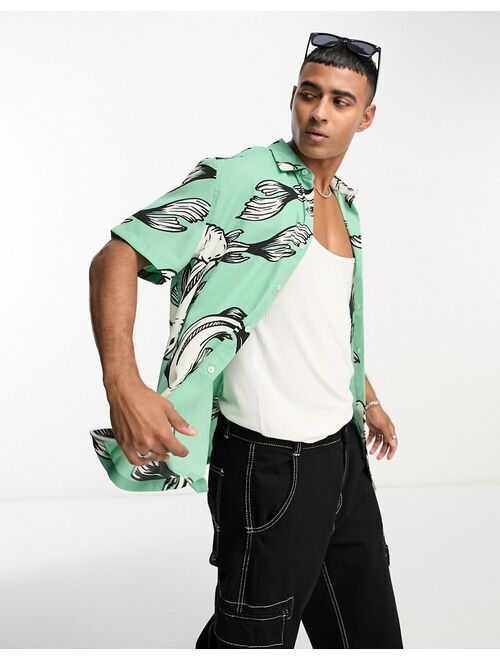 ASOS DESIGN relaxed shirt in green fish print