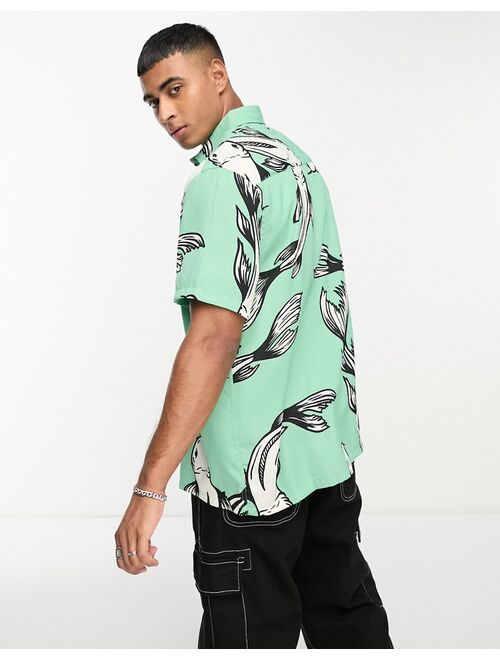 ASOS DESIGN relaxed shirt in green fish print