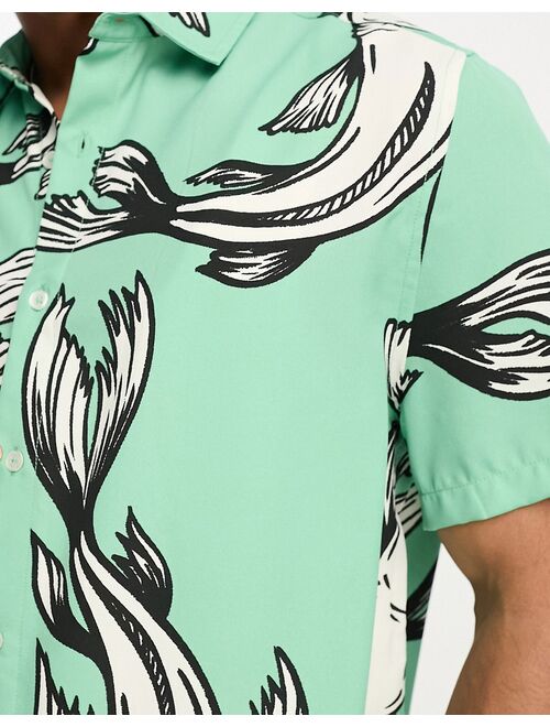 ASOS DESIGN relaxed shirt in green fish print