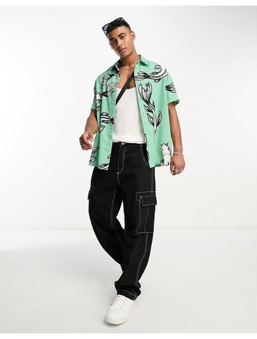 ASOS DESIGN relaxed shirt in green fish print