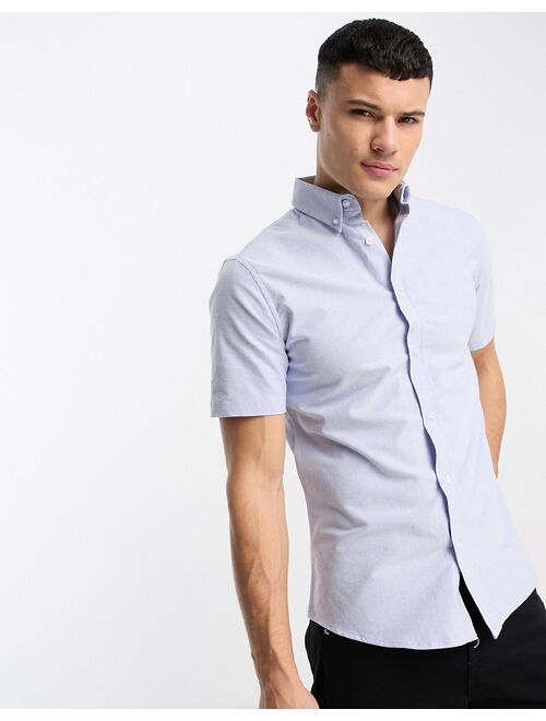 River Island short sleeve stretch Oxford shirt in light blue