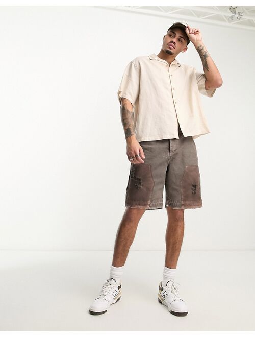 ASOS DESIGN boxy oversized linen shirt in stone