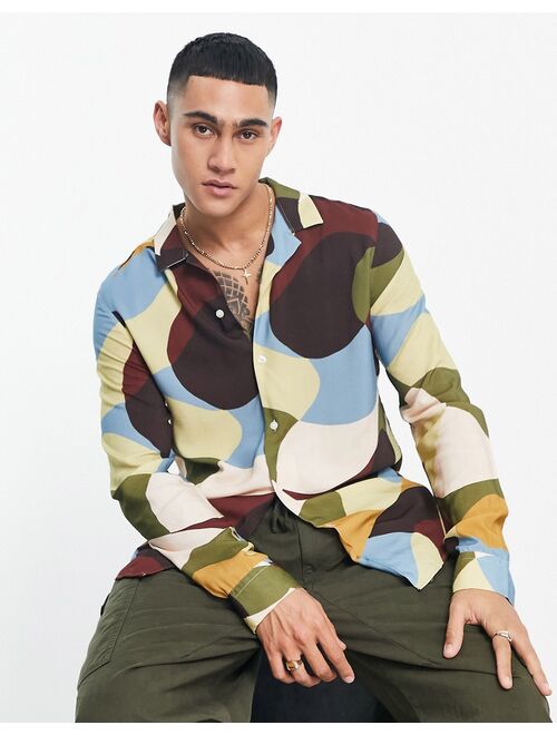 ASOS DESIGN camp collar shirt in abstract print