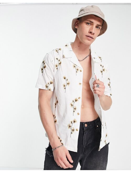 River Island camp collar short sleeve shirt with floral print white