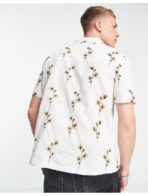 River Island camp collar short sleeve shirt with floral print white