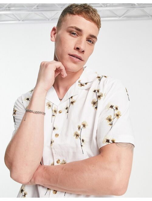 River Island camp collar short sleeve shirt with floral print white