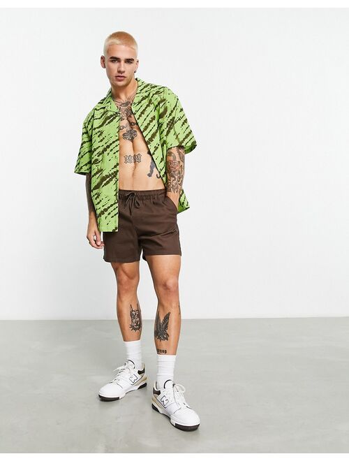 ASOS DESIGN boxy oversized revere linen mix shirt in green tie dye